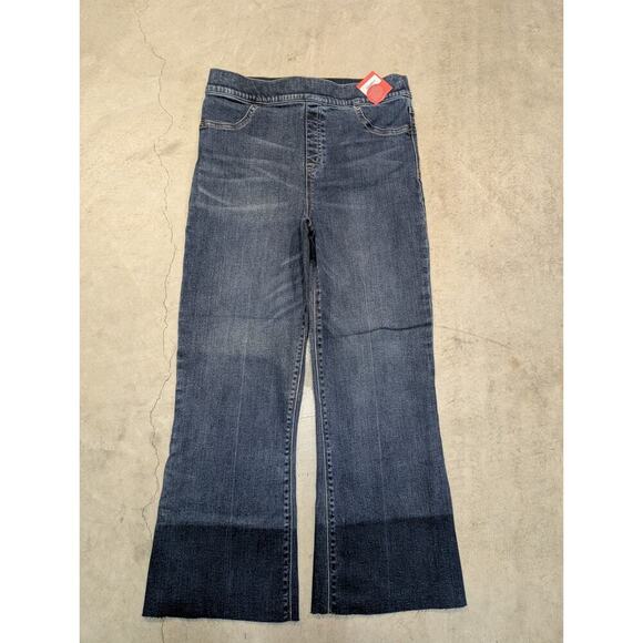 NWT Spanx Cropped Flare Denim Jeans Women's XL Medium Wash 20231R Raw Hem - Picture 1 of 9